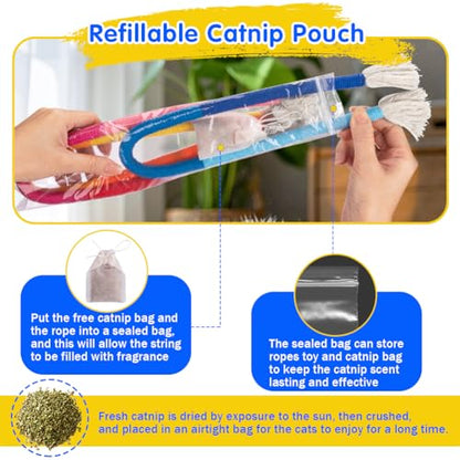 Retro Shaw Cat Toys Chew Ropes, 3Pcs, Kitten Toys for Indoor Cats with Refillable Natural Catnip, Safe Teeth Cleaning Chew Toys, Interactive Cat Nip String Kitty Toys (23.6 Inches) - size: 23.6 in