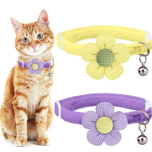 Breakaway Cat Collars with Bells, MUZIEBA Kitten Collar for Girl Boy Adjustable Safety Kitty Collars for Cats Puppy and Small Pets (Purple + Yellow) - color: Purple + Yellow