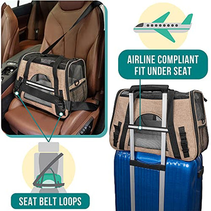 PetAmi Airline Approved Pet Carrier for Cats & Small Dogs, Soft Sided TSA Travel Carrier Bag with Sherpa Bed, Breathable Mesh Ventilation, Collapsible Bowl, Up to 18 lbs, Large Heather Taupe - color: Heather Taupe, size: Large - 19.5"L x 10.2"W x 12"H