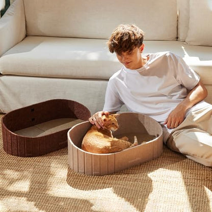FUKUMARU Cat Scratcher, 24 Inch Sofa Shape Cat Scratching Bed, Reversible Detachable Cats Scratching Board, Round Cats Scratch Pads Refill Indoor, Caramel - color: Caramel