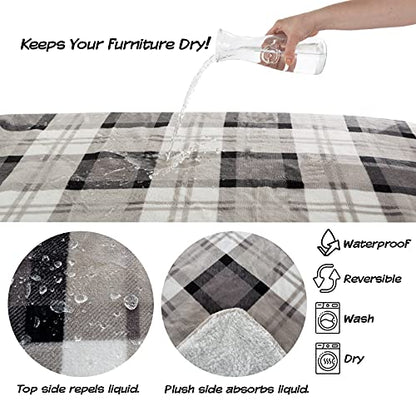 PETMAKER Pet Blanket - Reversible Waterproof Plaid Throw Protects Couch, Car, and Bed from Spills, Stains, or Fur - Dog and Cat Blankets (Gray), Large - color: Gray Plaid, size: Small