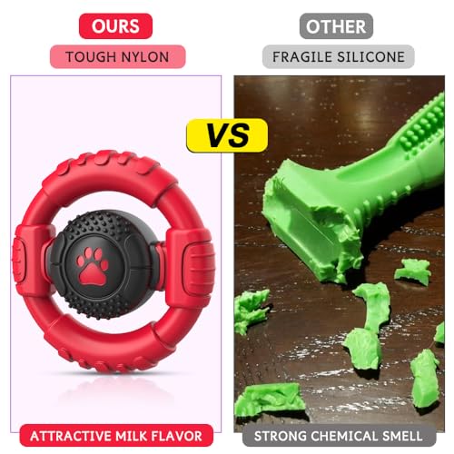Dog Toys for Aggressive Chewers Large Medium Small Breed, Indestructible Durable Tough Dog Chew Toys to Keep Them Busy, Nylon Rubber Interactive Dog Toys - color: Red