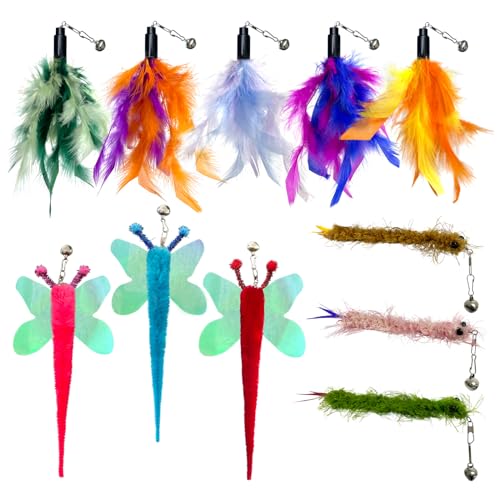 AcceLeah Cat Worm Toy Refills - Assorted Teaser Wand Toys with Bell (11 Pcs) - color: 11 Pcs