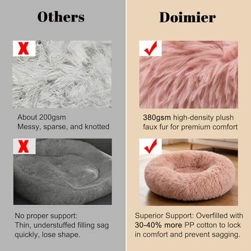 Calming Donut Dog Beds for Small Dogs Cats - Washable Removable Cover Non-Slip Bottom, Round Pet Bed Puppy Bed Warming Fluffy Faux Fur Anti-Anxiety, Fits up to 25 lbs (Blush, 23") - color: Blush, size: 23"L x 23"W x 8"Th