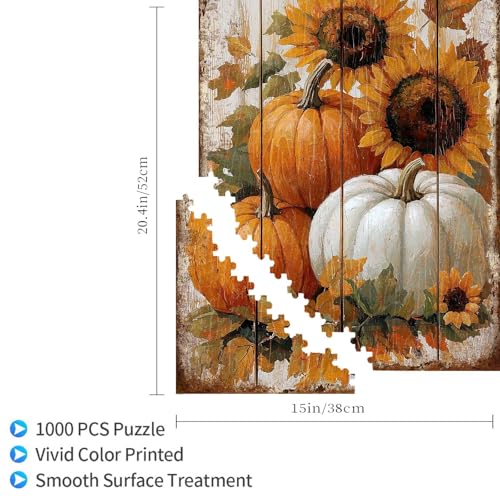 1000 Pieces Jigsaw Puzzles for Adults, Fall Sunflower Pumpkin Rustic Wood Art Puzzle, Stress Relief Concentration Training Brain Teaser Puzzle 29.5x19.7 Inch - color: Wooden Puzzle10, size: 1000 Piece pcs