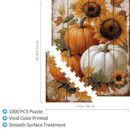 1000 Pieces Jigsaw Puzzles for Adults, Fall Sunflower Pumpkin Rustic Wood Art Puzzle, Stress Relief Concentration Training Brain Teaser Puzzle 29.5x19.7 Inch - color: Wooden Puzzle10, size: 1000 Piece pcs