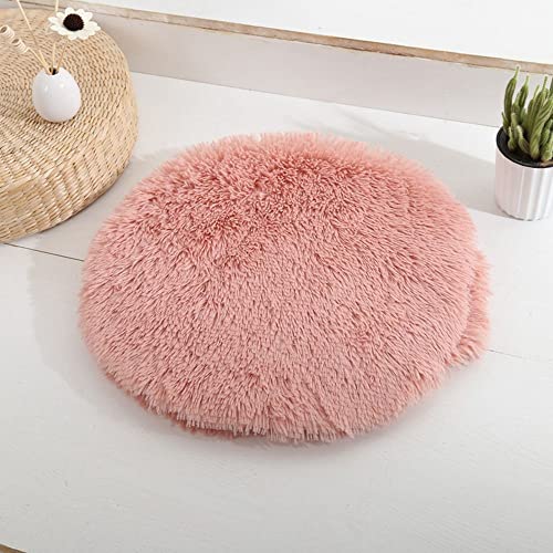 Calming Dog Cat Bed Cat Cushion Cat Mat Long Plush Round Sleeping Bed for Small Medium Kitten Puppy,15.74"/19.68"/23.62"(60cm/23.62inch,Pink) - color: Pink, size: 60cm/23.62inch