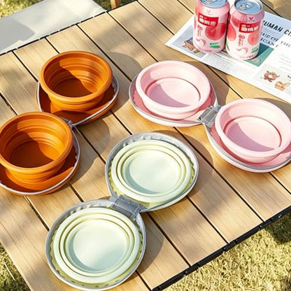 Bear Paw Foldable Pet Bowl, Dual Bowl Design for Food and Water,6.1in，Pink,Orange and Beige (Pink) - color: Pink