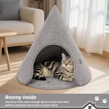 BEQHAUSE Cat Beds for Indoor Cats, Cat Cave Bed with Non-Slip Bottom, Anti-Scratch Cat House Cat Tent for Kittens and Small Dogs, Foldable Kitten Hideaway Machine Washable,22.8 * 22.8 * 20.8in, Grey - color: Grey