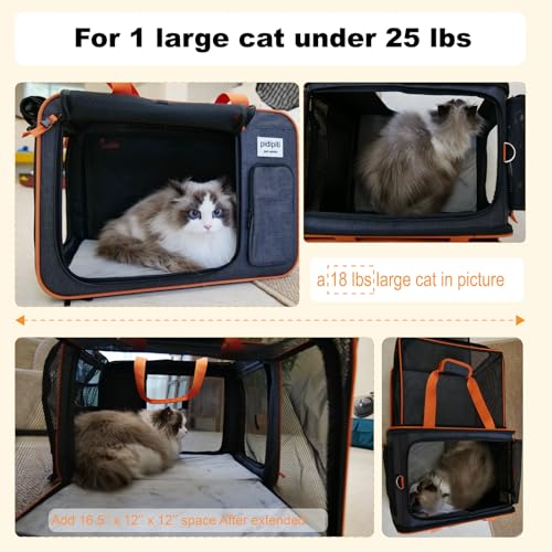 pidipiti 20 x 14 x 14 inches Expandable pet Carrier for 1 Large cat Under 25 lbs,2 Medium Cats 20 lbs+,cat Crate/Bag for Short Trip/Long Distance car Travel - size: Large(expandable)