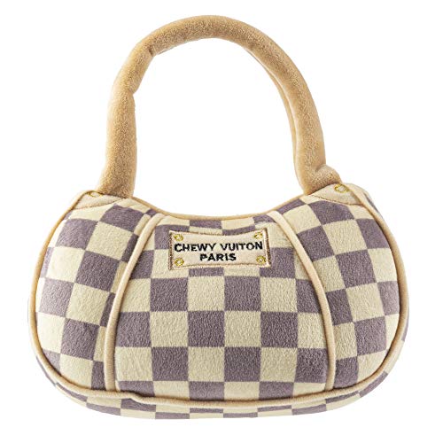 Haute Diggity Dog Chewy Vuiton Handbag Plush Squeaky Dog Toy, Soft Durable Designer-Inspired Stuffed Puppy Chew Toys for Small, Medium & Large Dogs, Machine-Washable (Tan Checker) XL - color: Brown Handbag, size: X-Large