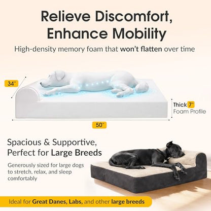 KOPEKS Jumbo Orthopedic Dog Bed - 7-inch Thick Memory Foam Pet Bed with Pillow with Removable Cover & Free Waterproof Liner - for Large Breed Dogs, XL, Brown-Plush Top - color: Brown-Plush Top