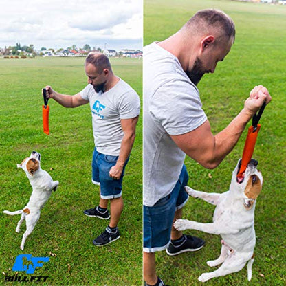 Bull Fit K9 Dog Bite Tug Toy with Strong Handle - Made of Durable & Tear-Resistant French Linen - Perfect for Tug of War, Fetch & Puppy Training - Ideal for Medium to Large Breeds - color: Pink Bite Tug with Blue Handle