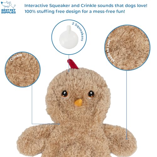 Best Pet Supplies Interactive Squeaky Dog Chew Toy, Ideal Dog Toys for Chewers, Small, Medium & Large Dogs, and Fetch Lovers - Crinkle Chicken (Khaki), Large - color: Crinkle Chicken (Khaki), size: Large