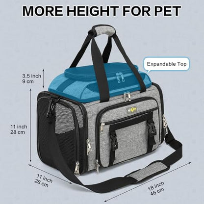 18x11x11 Small Cat/Dog/Pet Carrier – Airline Approved, Collapsible with Expandable Top and Sides. Soft-Sided Travel Puppy Carry Bag, Small Animal Rabbit Kennel Carrying Case, Kitten Mesh Cage - color: Black