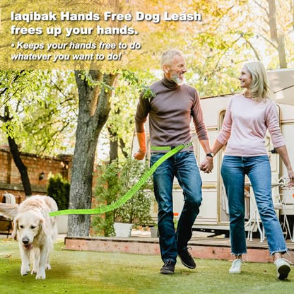 Laqibak Hands Free Dog Leash, Adjustable Waist Leash for Dog Walking, Dual Bungee Dog 4.2-6.7 Feet Long with Reflective Stitches for Walking Hiking Running, Fits 26"- 43" Inch Waist, Green - color: Green