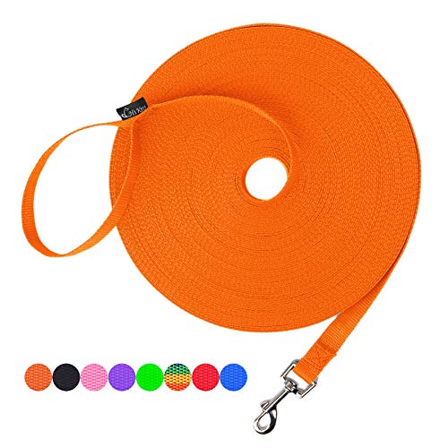 Hi Kiss Dog/Puppy Obedience Recall Training Agility Lead - 15ft 20ft 30ft 50ft 100ft Leash - Great for Play, Camping, or Backyard - Orange - color: Orange, size: 15 Feet