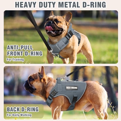 Tactical Dog Harness Small Sized Dog,No Pull Military Dog Vest with Handle,Reflective Heavy Duty Pet Harness for Walking Hiking Training Gray S - color: Gray, size: Small