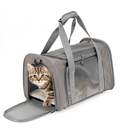 Mr. Pen- Pet Carrier, 17.5" x 11.2" x 11.5", Medium Size, Gray, Portable Travel Carrier for Small Pets, Cats & Small Dogs, Breathable Mesh, Safety Inner Leash, Side Pocket & Padded Shoulder Strap - color: Grey