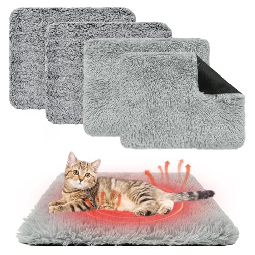 KOOLTAIL Self Warming Cat Bed, 4 Pack 18*24in Plush Extra Warm Self Heating Pet Pad for Crate, Floor, Indoor Outdoor, Non-Slip Upgraded Thermal Foil Puppy Kitten Mat with Removable Washable Cover,Grey - color: Light&Dark Grey, size: 18*24in
