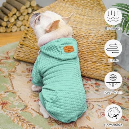BEAUTYZOO Small Dog Hoodie Sweater with Pockets, Dog Clothes for Small Medium Dogs Boy Girl, Waffle-Like Laminated Cotton Pet Coats with Hat and Leash Hole, Mint Green S - color: Mint Green, size: S (Back: 12",Chest: 16", Neck: 10")