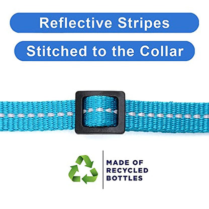 Pawtitas Recycled Teal Reflective Cat Collar – Eco-Friendly Breakaway Safety Buckle, Adjustable Kitten & Adult Collar with Removable Bell and High-Visibility Strap - color: Recycled Teal