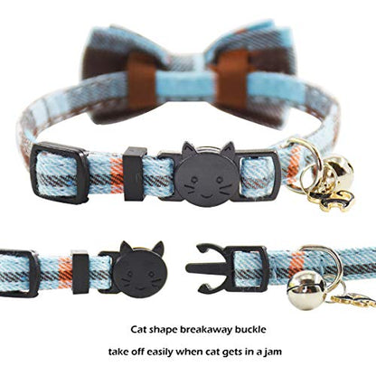 Bowtie Cat Collars Breakaway with Bell, Adjustable Cute Kitty Collars Safety Buckle Kitten Collar for Cat Puppy 7.5-11in (14) - color: 14