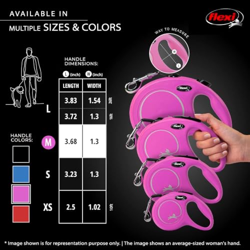 FLEXI New Classic Tape Retractable Dog Leash for Medium Dogs Upto 55 lbs. – 16 ft., Pink | Tangle Free Pet Walking Leash with One-Handed Brake, Pause, Lock | German Quality Product - color: Pink, size: Medium - 16 Feet (Tape)