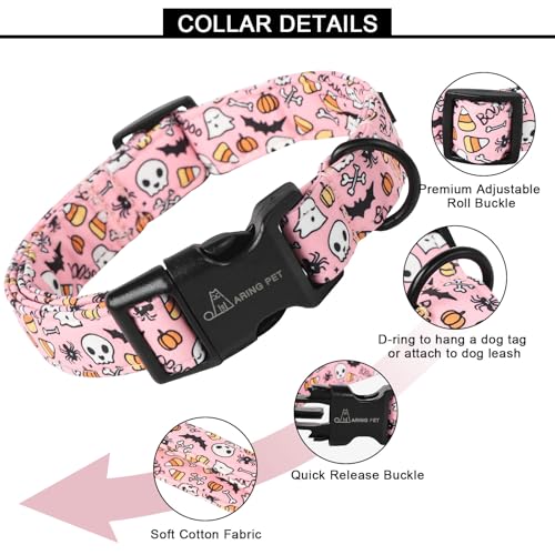 ARING PET Halloween Dog Collars, Cute Pink Pumpkin Ghost Bat Spider Skull Pet Collar with Quick Release Buckle for Small Medium Large Girl Boy Dogs-XS - color: Halloween Party, size: X-Small
