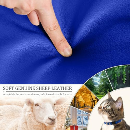 Cat Collar Breakaway with D-Ring and Safety Buckle, Adjustable, Soft Sheep Leather and Lightweight for Kittens and Small Pets (Neck Fit 7.5"-11", Blue) - color: Blue