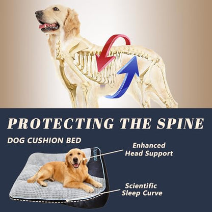 Orthopedic Rectangle Dog Bed for XL Dogs Up to 110lbs, Soft Fluffy Warm Extra Thick Pet Sofa Bed, Ergonomic Curved Crate Pad with Pillow & Non-Slip Bottom(Grey,47" L x 37" W x 8" Th) - size: XL(47" L x 37" W x 8" Th)