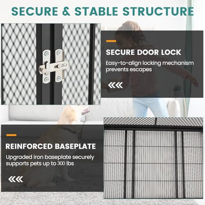 42 Inch Heavy Duty Dog Crate, Folding Dog Kennel for Medium/Small Dogs, Metal Dog Cage with Lockable Wheels, Dual Locks, Removable Tray, Easy Assembly - size: 42.1"L x 27.6"W x 32.3"H