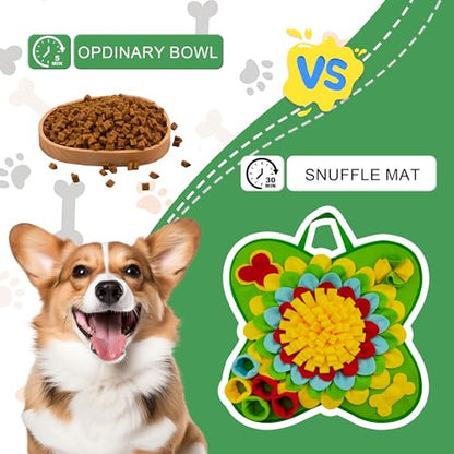 Snuffle Mat for Dogs Pet Treats Feeding for Small Medium Breed Dogs Non-Slip Interactive Dog Puzzle Toys Encourages Natural Foraging Skills - color: Green Sunflower 20 "x 20"