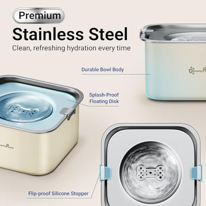 DownyPaws No Spill Water Bowl for Dogs,101oz/3L Slobber Stopper Stainless Steel, Slow Drinking Dog Water Bowl, No Mess Dog Water Dispenser Spill Proof, Dishwasher Safe, Beige - color: Beige