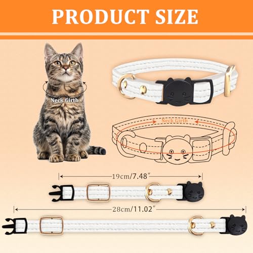 Cat Collar Breakaway with D-Ring and Safety Buckle, Adjustable, Soft Sheep Leather and Lightweight for Kittens and Small Pets(Neck Fit 7.5"-11", White) - color: White