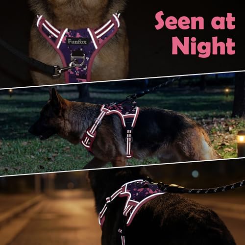 Funfox Dog Harness No Pull, Adjustable Pet Vest Harness, Super Soft Material with Vertical Handle Easy Control, Reflective Night Walking, 2 Leash Clips for Small Sized Dogs, Mosaic Pink, S - color: Mosaic Pink, size: Small