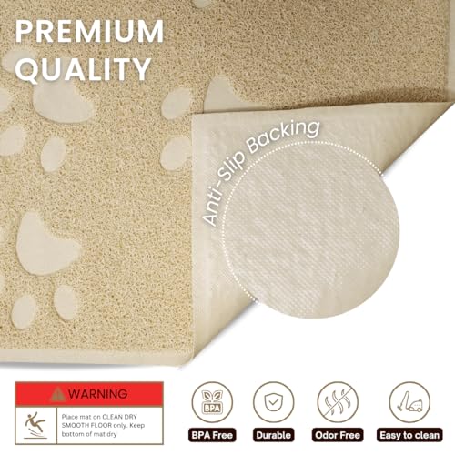 Andalus Small Cat Litter Mat, Pack of 2 - Waterproof, Non-Slip & Easy to Clean Cat Litter Box Mat for Extra Efficient Pet Litter-Trapping, Beige (15.75” X 11.75”) - color: Beige