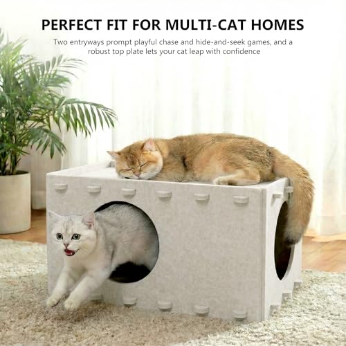 Cat House for Indoor Cats, Foldable Felt Cat Cave, Cat Hideaway, Cat Bed for Large & Multiple Cats, 23.6x15.8x11.8 inch, Cream - style: Camel