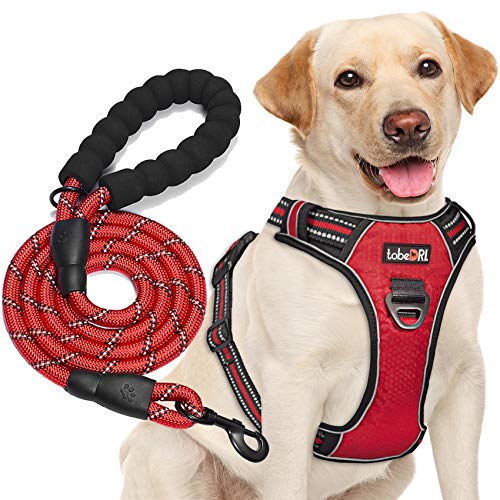 tobeDRI No Pull Dog Harness Adjustable Reflective Oxford Easy Control Medium Large Dog Harness with A Free Heavy Duty 5ft Dog Leash - color: Red Harness+Leash, size: Medium
