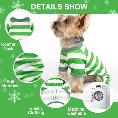 Dog Pajamas Pjs Stretchable Strip Dog Jumpsuit 4 Legs Pjs for Summer Dog Clothes Puppy Onesies Doggie Outfit (Green, Small (Chest 13in)) - color: Green, size: Small (Chest 13in )