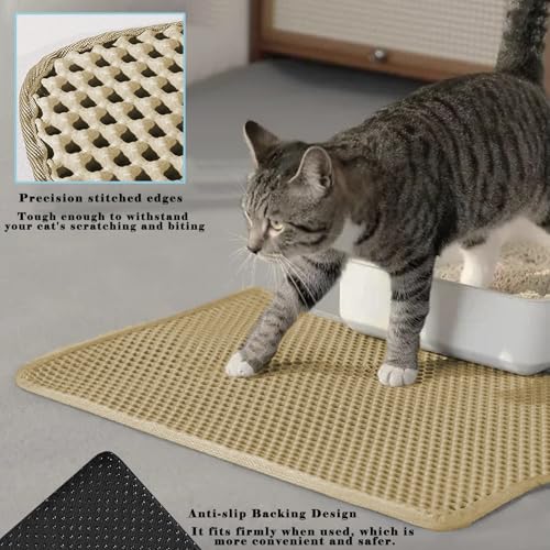 HCY&WLD Cat Litter Mat, Honeycomb Double Layer Cat Litter Trapping Mat, Waterproof Urine Proof Non-Slip, Scatter Control, Less Waste, Easier to Clean (Beige, 24" X 18") - color: Beige