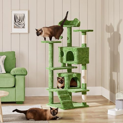 Yaheetech 54in Cat Tree, Cat Tower with Large Condo Sisal Scratching Posts and Dangling Balls, Pet Furniture for Kitten, Green - color: Green, size: 54in