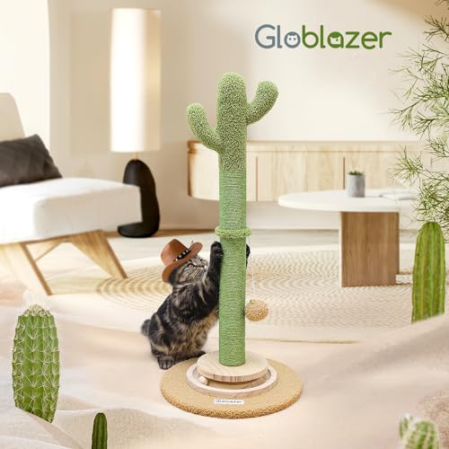 Globlazer Tall Scratching Post for Cats, Cactus Cat Scratching Post Cat Scratcher Cute Sisal Large Cat Scratching Post with Modern Wooden Ball Tracking Interactive Toys, SC30