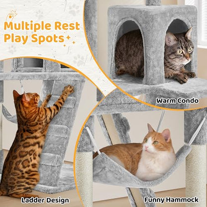 Yaheetech | 54in Cat Tree | Multi-Level Cat Tower w/Spacious Perch, Cozy Condo and Hammock, 3 Scratching Posts, Interactive Toy | Sturdy Pet Furniture | for Indoor Kittens to Large Cats | Light Gray - color: Light Gray