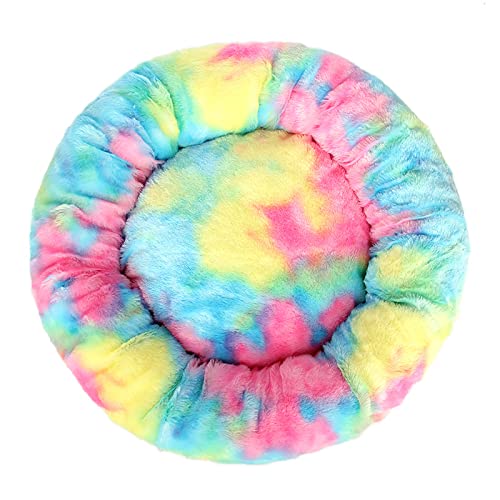 Modern Soft Plush Round Pet Bed for Cats or Dogs,16/20/24/28/31 inches Dog Cat Bed Warming Autumn Winter Indoor Snooze Sleeping Cozy Kitty Teddy Kennel,Multiple Sizes S-XXL - color: Colourful blue, size: 28x28inch