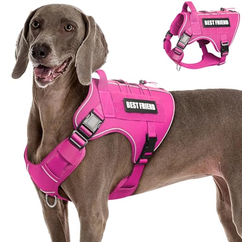 Tactical Dog Harness for Large Dogs,No Pull Military Dog Vest with Handle,Reflective Heavy Duty Pet Harness for K9 Working Walking Hiking Training Pink XL - color: Hot Pink, size: Extra-Large