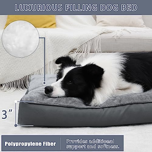 Dog Crate Bed Waterproof Deluxe Plush Dog Beds with Removable Washable Cover Anti-Slip Bottom Pet Sleeping Mattress for Large, Medium, Jumbo, Small Dogs, 35 x 22 inch, Gray - color: Grey, size: 35.0"L x 22.0"W x 3.0"Th