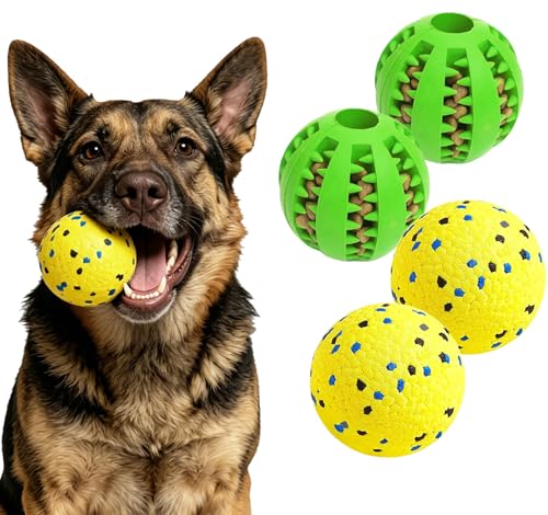 Idepet Dog Toy Ball Tennis Balls for Aggressive Chewers,Nontoxic Bite Resistant Toys ETPU High-Bounce Floating Fetch Toys for Teething for Small Medium Dogs (Green&Yellow, 4 Balls-2.75in) - color: Green&Yellow, size: 4 Balls-2.75in