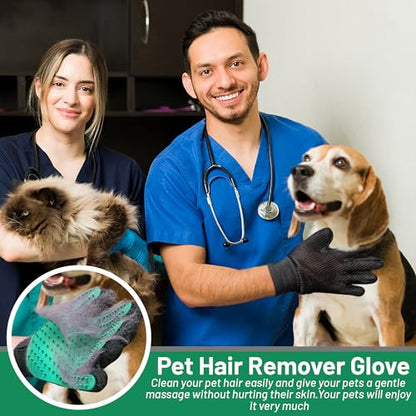 Upgrade Pet Grooming Gloves, Grooming Gloves for Dogs, Cats, Rabbits & Horses with Long and Short Hair, Efficient Pets Hair Remover Mittens - 1 Pair (Green) - color: Green