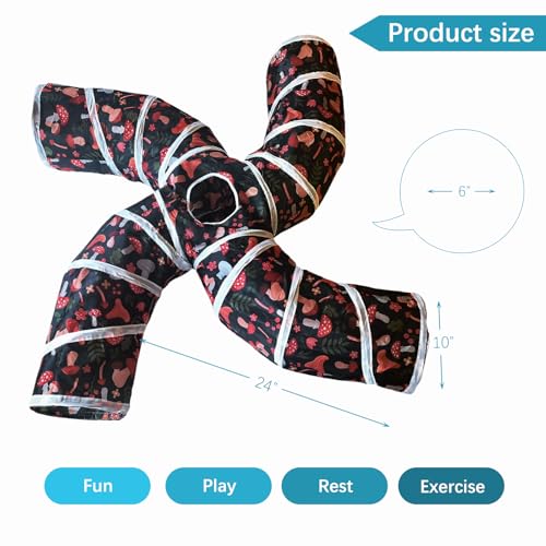 EGETOTA Cat Tunnel for Indoor Cats Large, with Play Ball S-Shape 5 Way Collapsible Interactive Peek Hole Pet Tube Toys, Puppy, Kitty, Kitten, Rabbit (S4 - Mushroom) - color: S4 - Mushroom